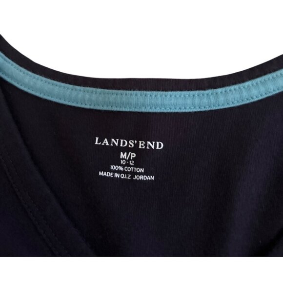 Lands End Womens Navy Long-Sleeve V-Neck 100% Cotton Top Size M/P - Picture 3 of 6